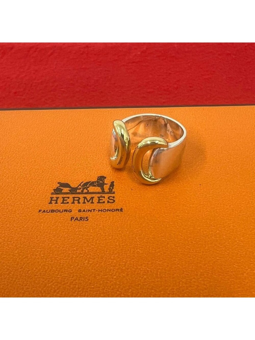 Hermes Vintage Echo Ring Silver Yellow Gold